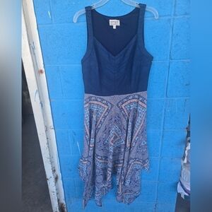 Bethany Women's Solid Blue Top And Paisley Asimetric Pattern Maxi Dress Sz 10